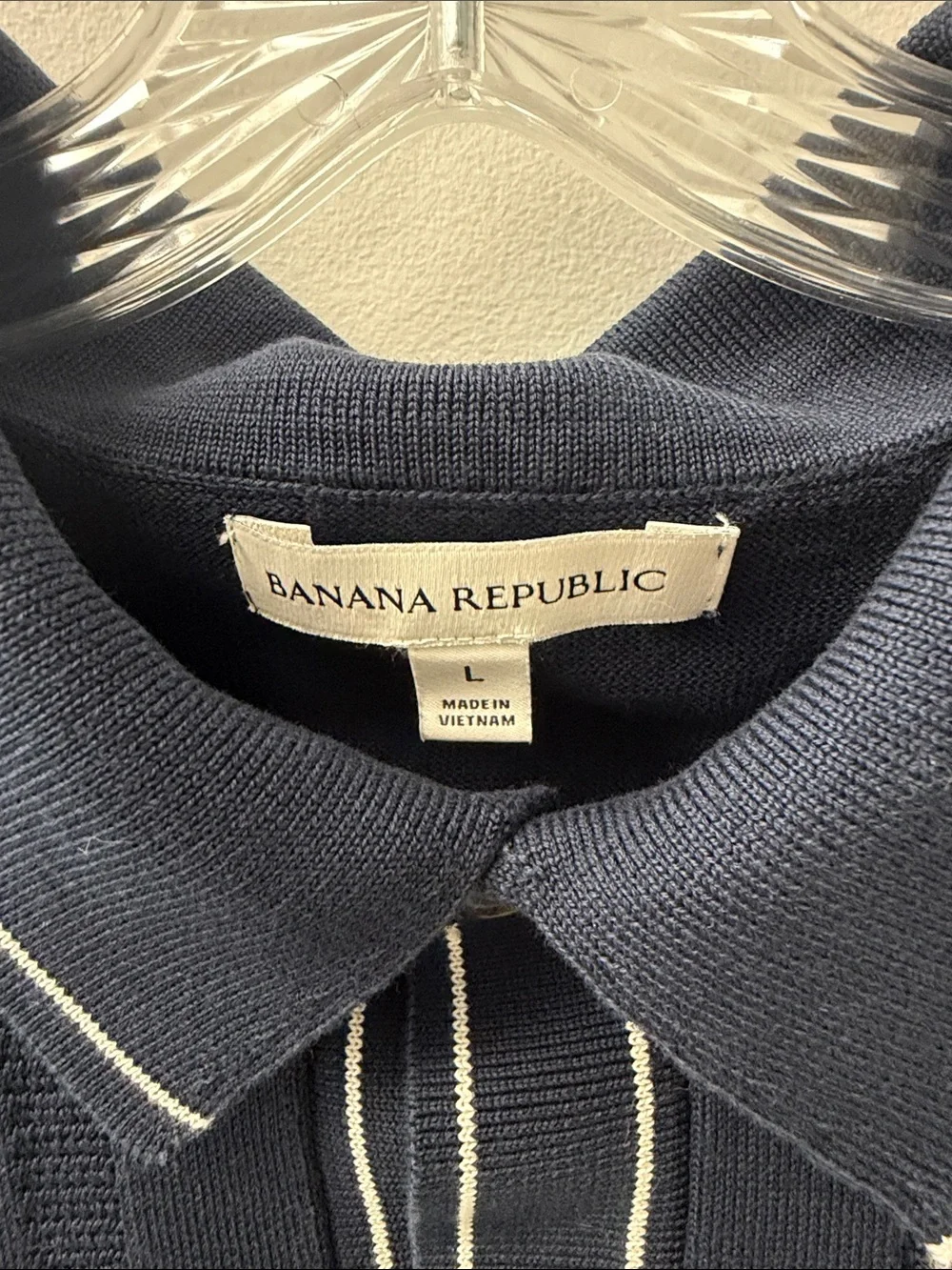 Banana Republic Navy Short-Sleeve Button Front Knit Shirt with Contrast Piping